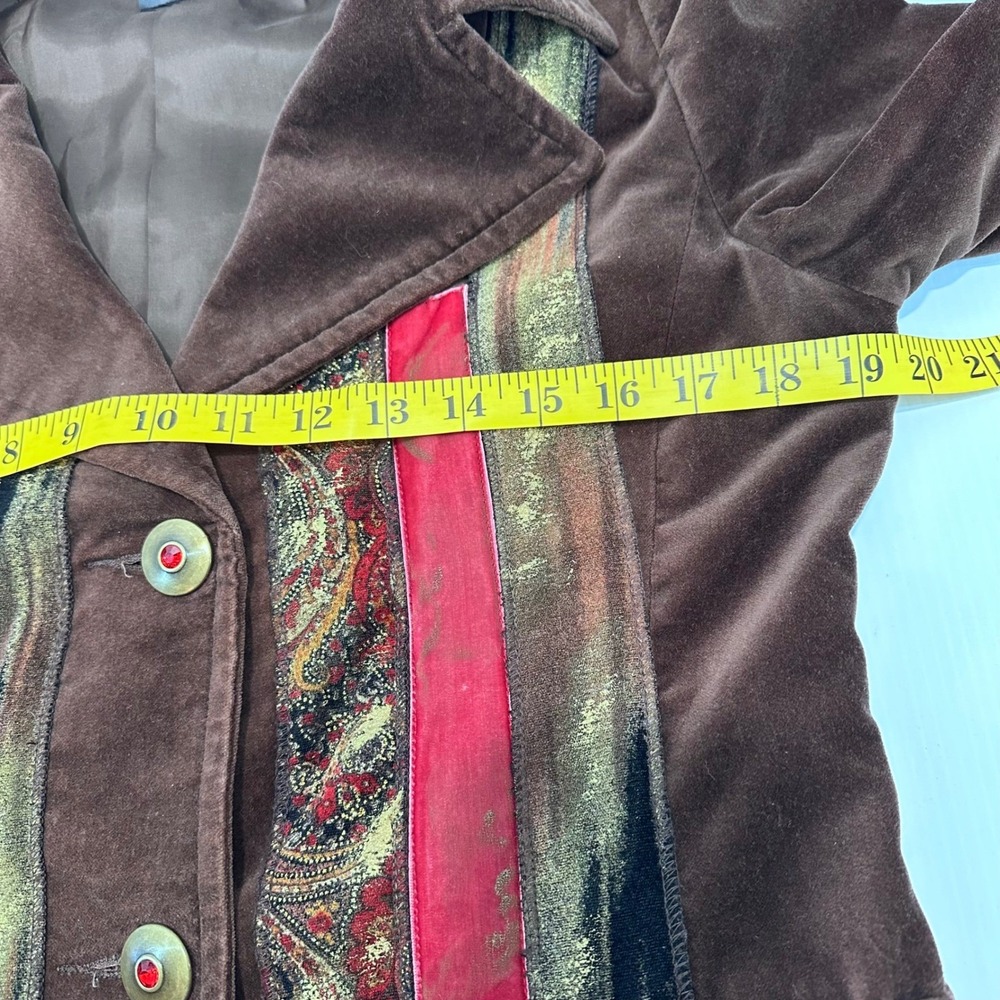 SPANER Women's Brown Velvet Paisley‎ Trimmed Long Blazer Jacket Size 6 - Picture 5 of 8